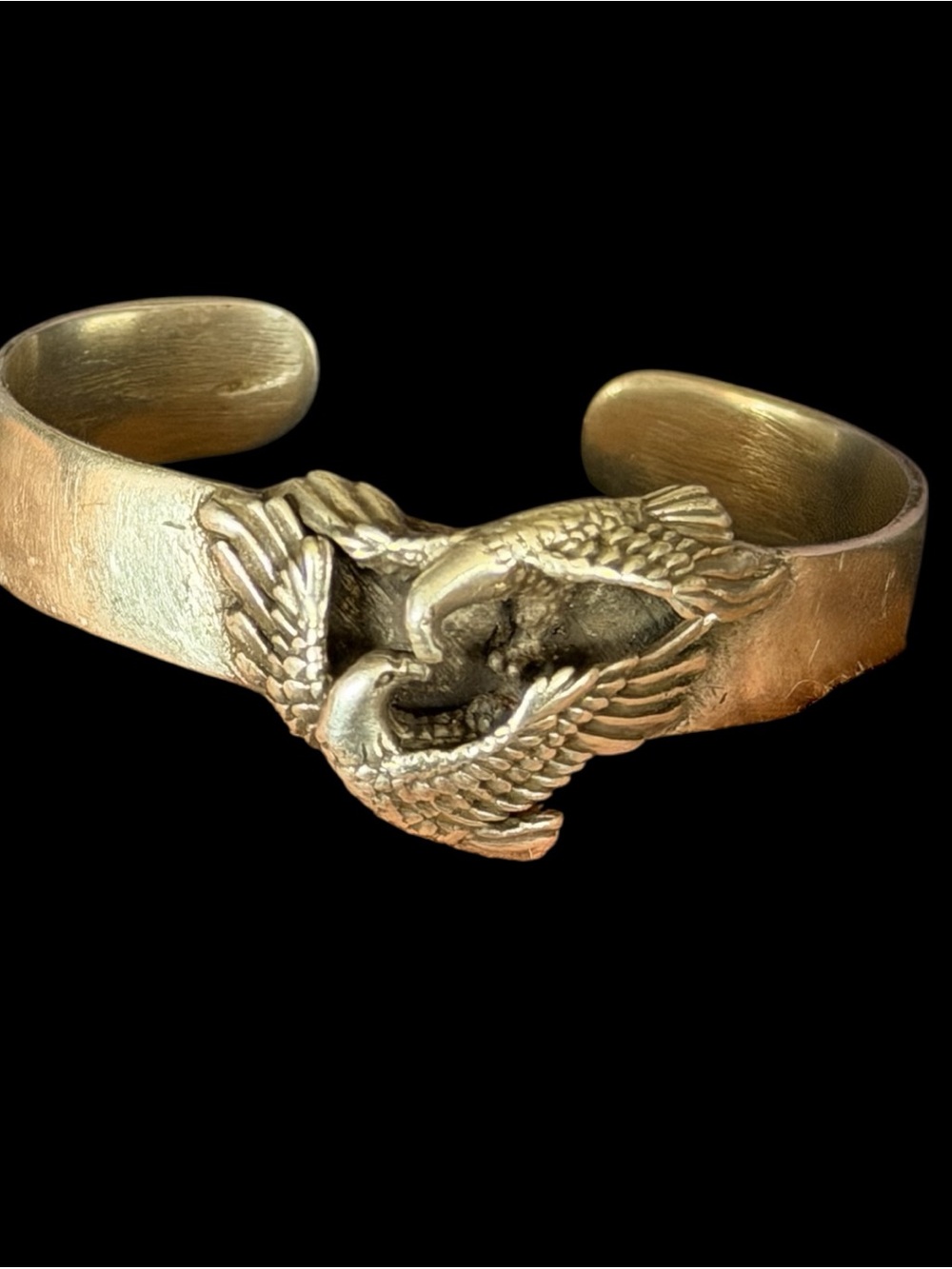 Solid Sterling Hand Cast Cuff Bracelet With Dancing Eagles 7”  1oz Unique